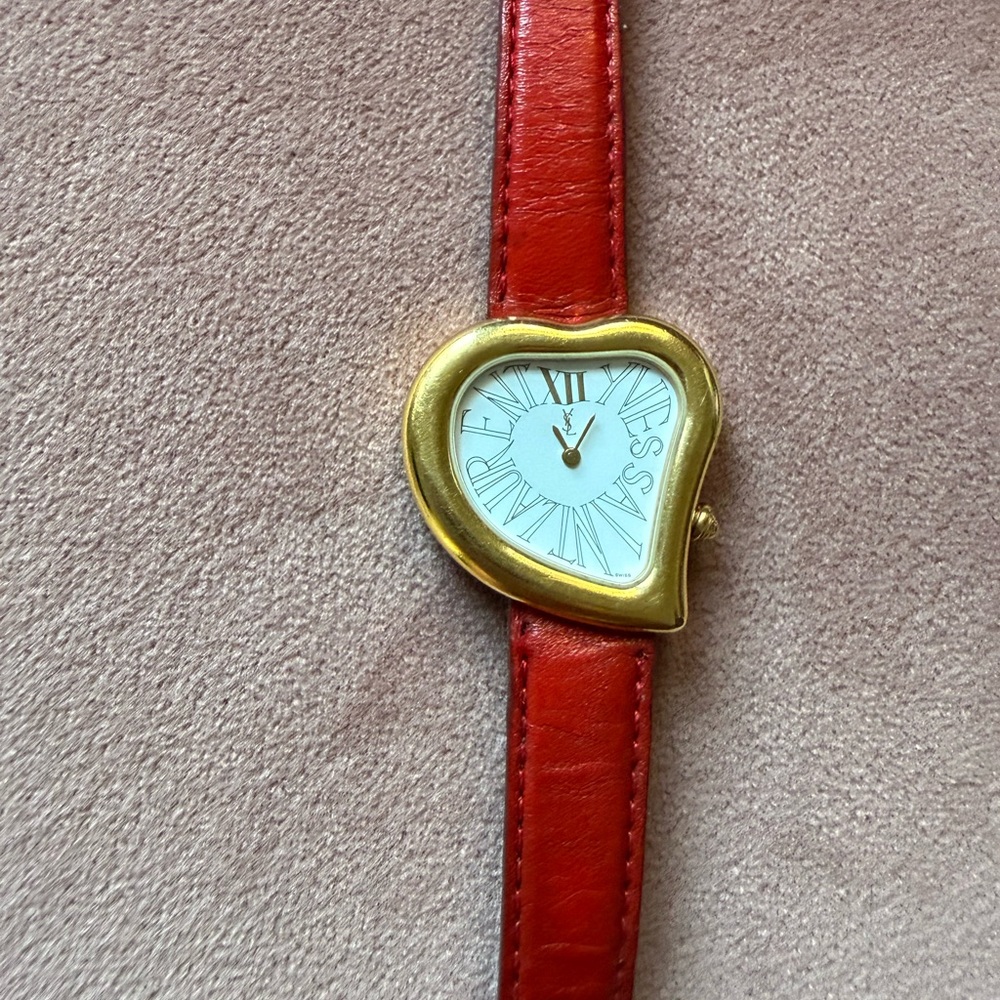 YSL Heart-Shaped Gold and Red Watch